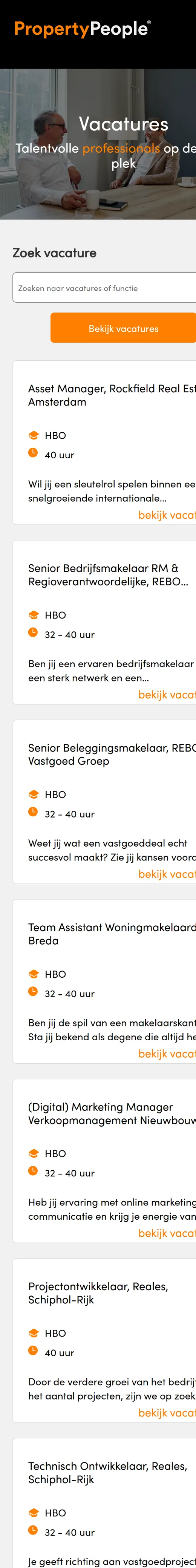 De website van PROPERTY PEOPLE op een telefoon